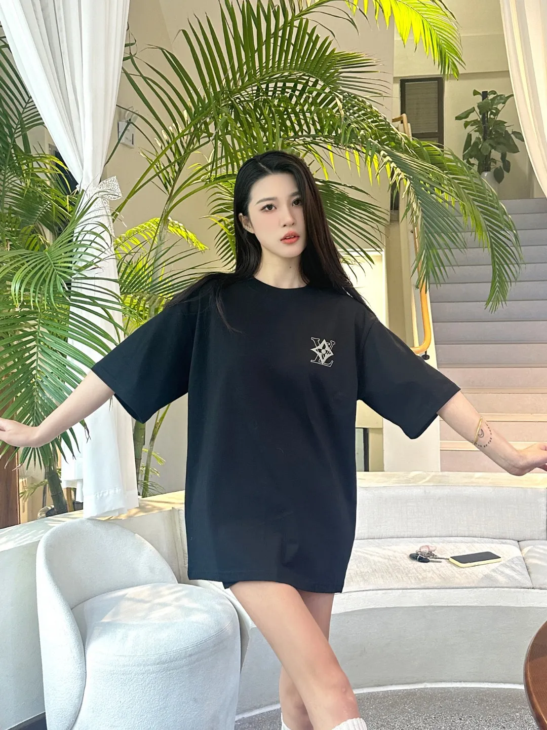 Louis Vuitton/Louis Vuitton back four-leaf clover signature foam printed short sleeves